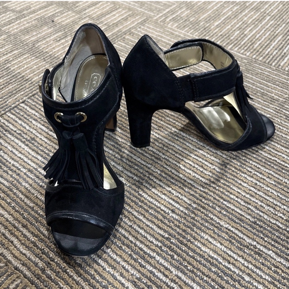 Coach Black Leather Tassel Peep toe High Heel Pumps Size 6.5 M - Picture 6 of 7